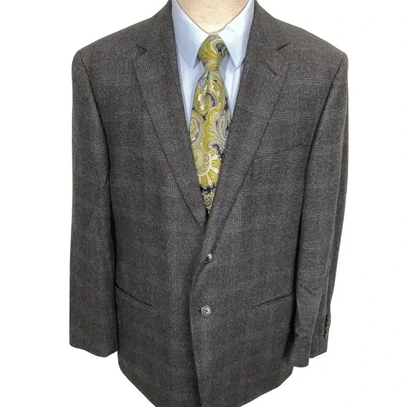 Joseph Abboud Blazer Mens 44S Gray Blue Plaid Heritage Tollegno 1900 Wool Italy